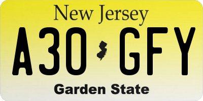 NJ license plate A30GFY