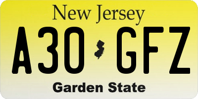 NJ license plate A30GFZ