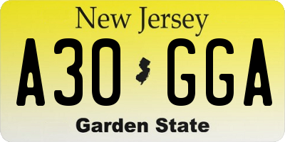 NJ license plate A30GGA