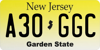 NJ license plate A30GGC