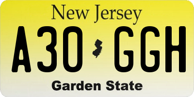NJ license plate A30GGH