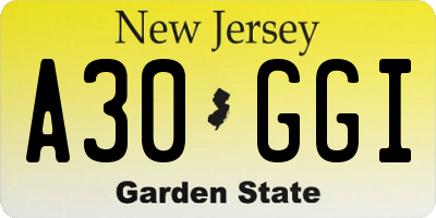NJ license plate A30GGI