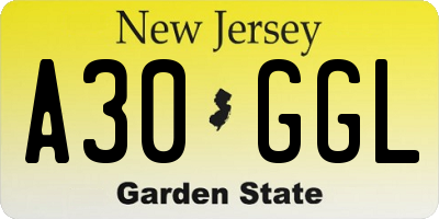 NJ license plate A30GGL