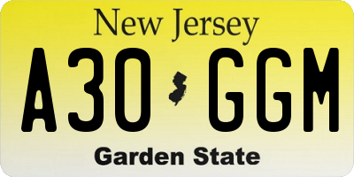 NJ license plate A30GGM
