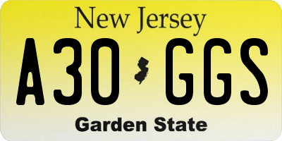 NJ license plate A30GGS