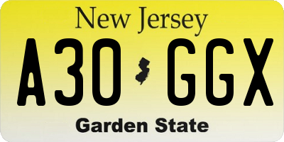 NJ license plate A30GGX