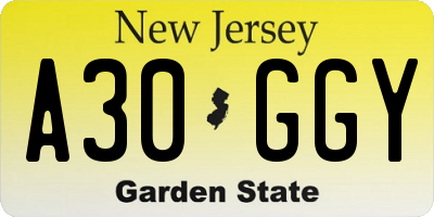 NJ license plate A30GGY