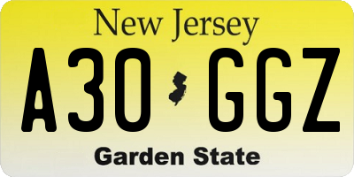 NJ license plate A30GGZ