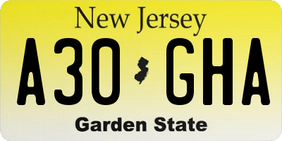 NJ license plate A30GHA