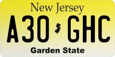 NJ license plate A30GHC