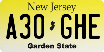 NJ license plate A30GHE