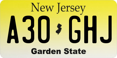 NJ license plate A30GHJ