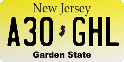 NJ license plate A30GHL