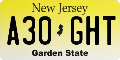 NJ license plate A30GHT