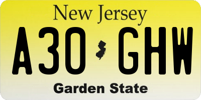 NJ license plate A30GHW