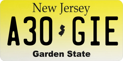 NJ license plate A30GIE