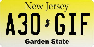 NJ license plate A30GIF