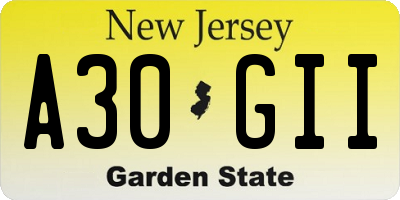 NJ license plate A30GII