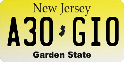 NJ license plate A30GIO