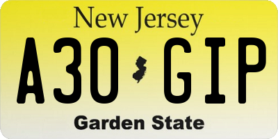 NJ license plate A30GIP
