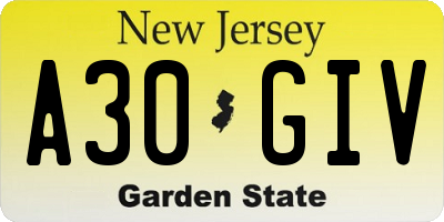 NJ license plate A30GIV