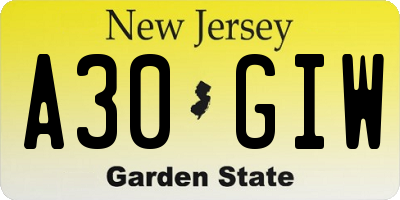 NJ license plate A30GIW