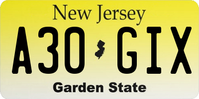 NJ license plate A30GIX