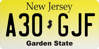 NJ license plate A30GJF