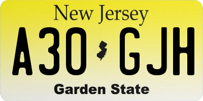 NJ license plate A30GJH