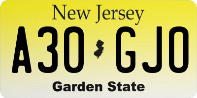 NJ license plate A30GJO