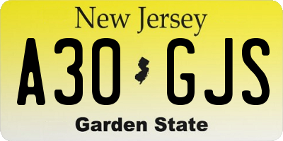 NJ license plate A30GJS