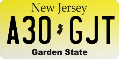 NJ license plate A30GJT