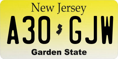 NJ license plate A30GJW