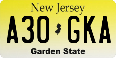 NJ license plate A30GKA