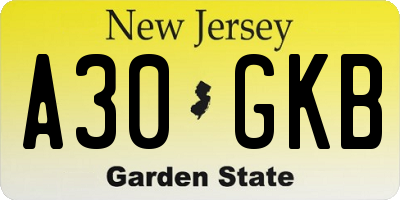 NJ license plate A30GKB