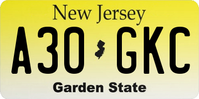 NJ license plate A30GKC