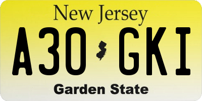 NJ license plate A30GKI