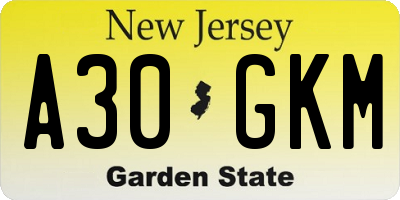 NJ license plate A30GKM