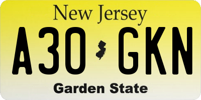 NJ license plate A30GKN