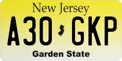 NJ license plate A30GKP