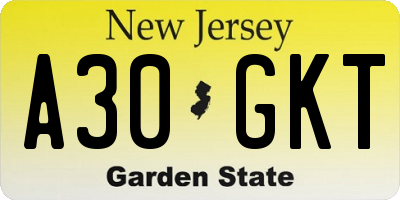 NJ license plate A30GKT