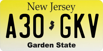 NJ license plate A30GKV