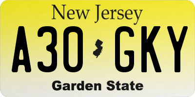 NJ license plate A30GKY