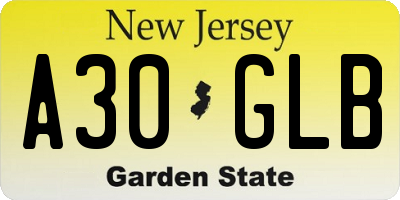 NJ license plate A30GLB