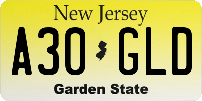NJ license plate A30GLD