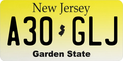 NJ license plate A30GLJ