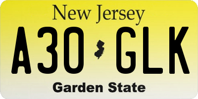NJ license plate A30GLK
