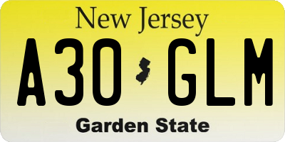 NJ license plate A30GLM