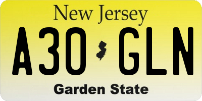 NJ license plate A30GLN