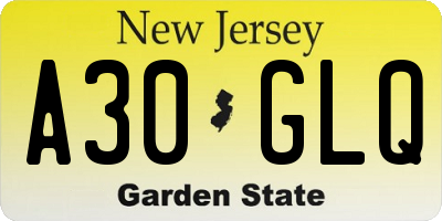 NJ license plate A30GLQ